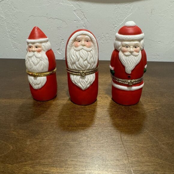 VTG K’S Collection Ceramic Figurines Santa Claus Hinged Trinket Box Set of 3 - Picture 2 of 5
